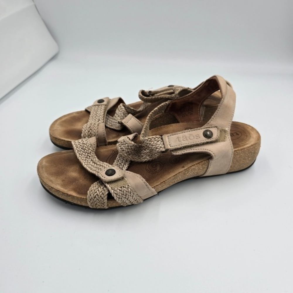 Taos Braided Sandals Comfort Adjustable‎ Straps Beige Leather US 9.5 EUR 40